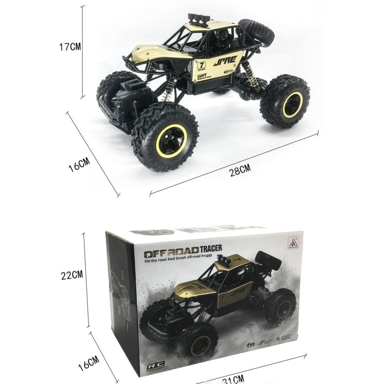 Afmetingen van de rock crawler (28 × 16 × 17 cm) en de verpakking