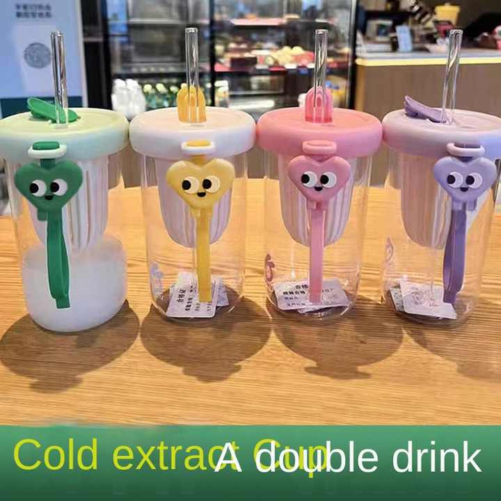 Eco - Friendly Cartoon Glass Bottle with Straw & Tea Strainer - 500ml - wevelnit