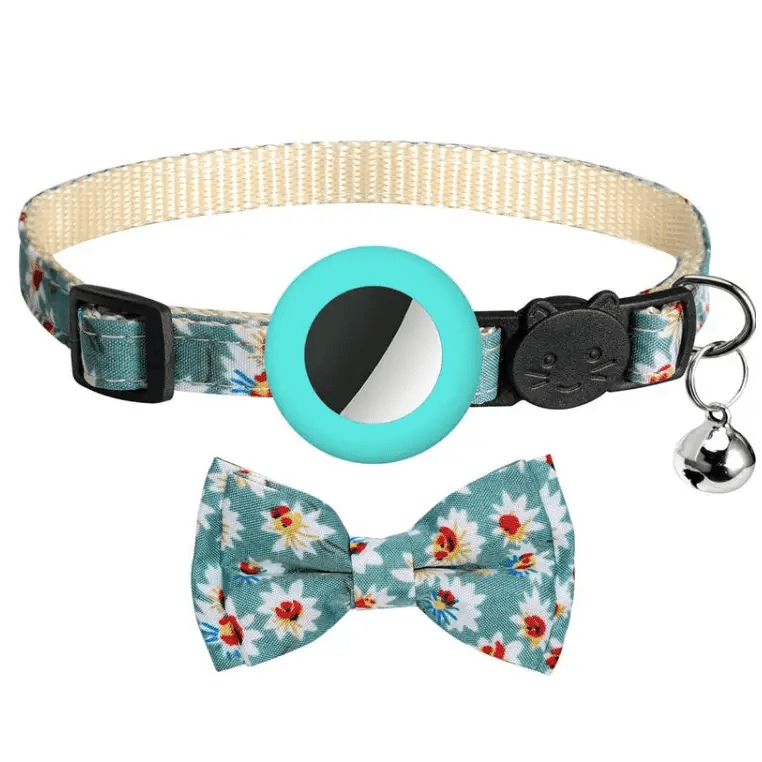 Anti - Lost Printed Bow Pet Collar with Bell for AirTag - wevelnit