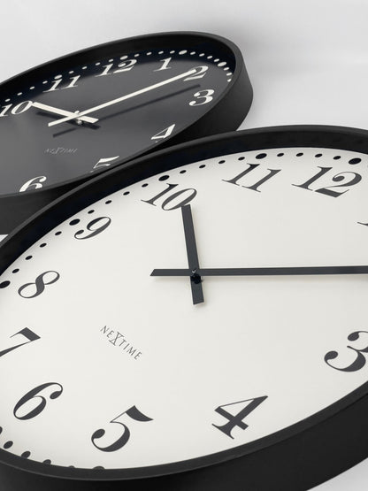 Wall clock 50cm - Silent - Black/White - Plastic - NeXtime 'Dickens Large' - wevelnit