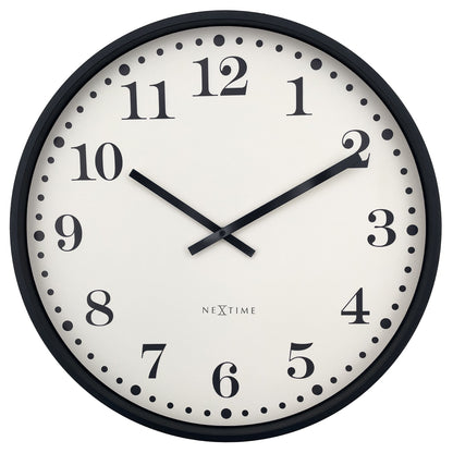 Wall clock 50cm - Silent - Black/White - Plastic - NeXtime 'Dickens Large' - wevelnit