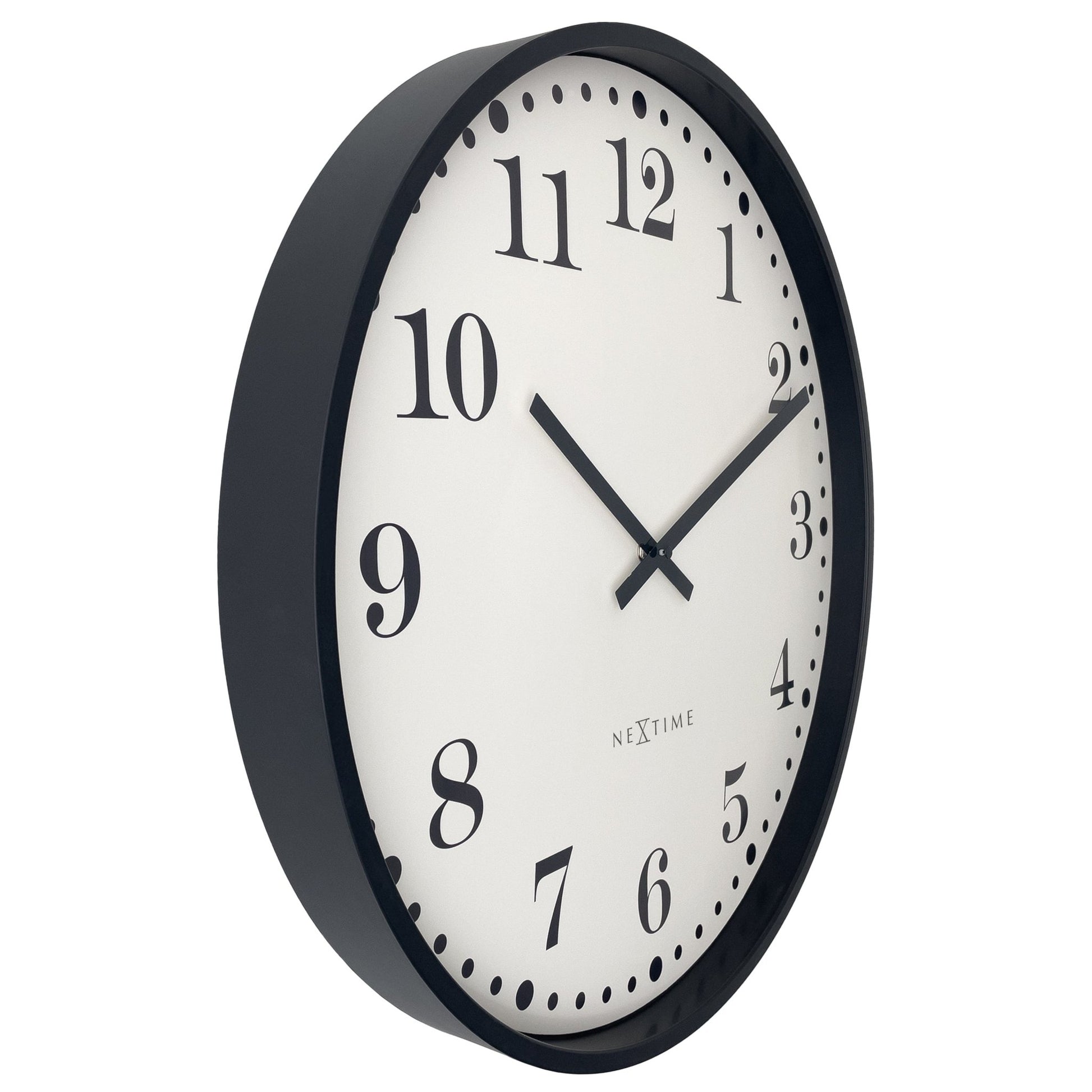 Wall clock 50cm - Silent - Black/White - Plastic - NeXtime 'Dickens Large' - wevelnit