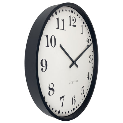 Wall clock 50cm - Silent - Black/White - Plastic - NeXtime 'Dickens Large' - wevelnit