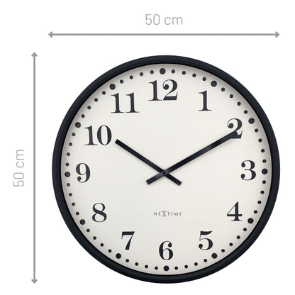 Wall clock 50cm - Silent - Black/White - Plastic - NeXtime 'Dickens Large' - wevelnit