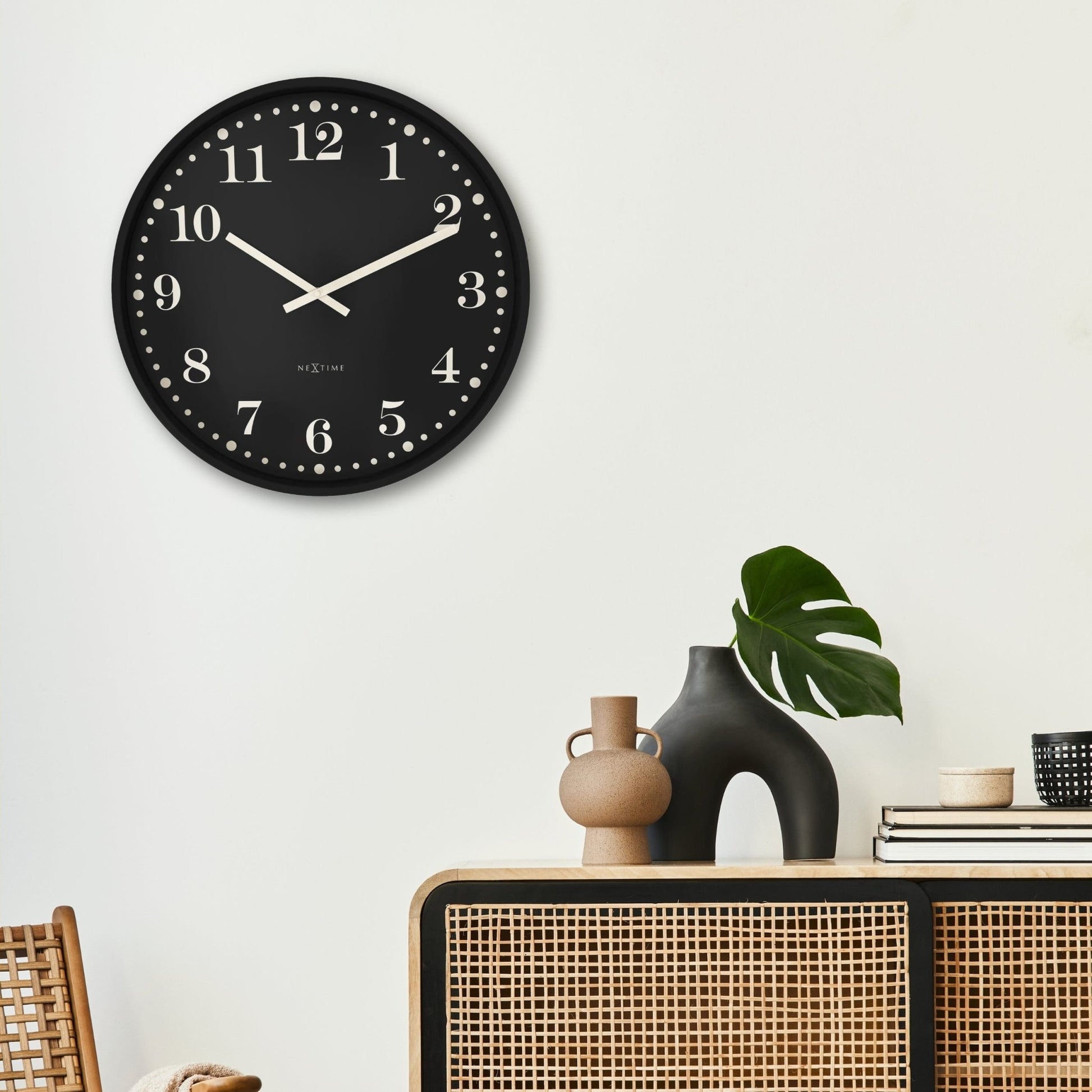 Wall clock 50cm - Silent - Black/White - Plastic - NeXtime 'Dickens Large' - wevelnit