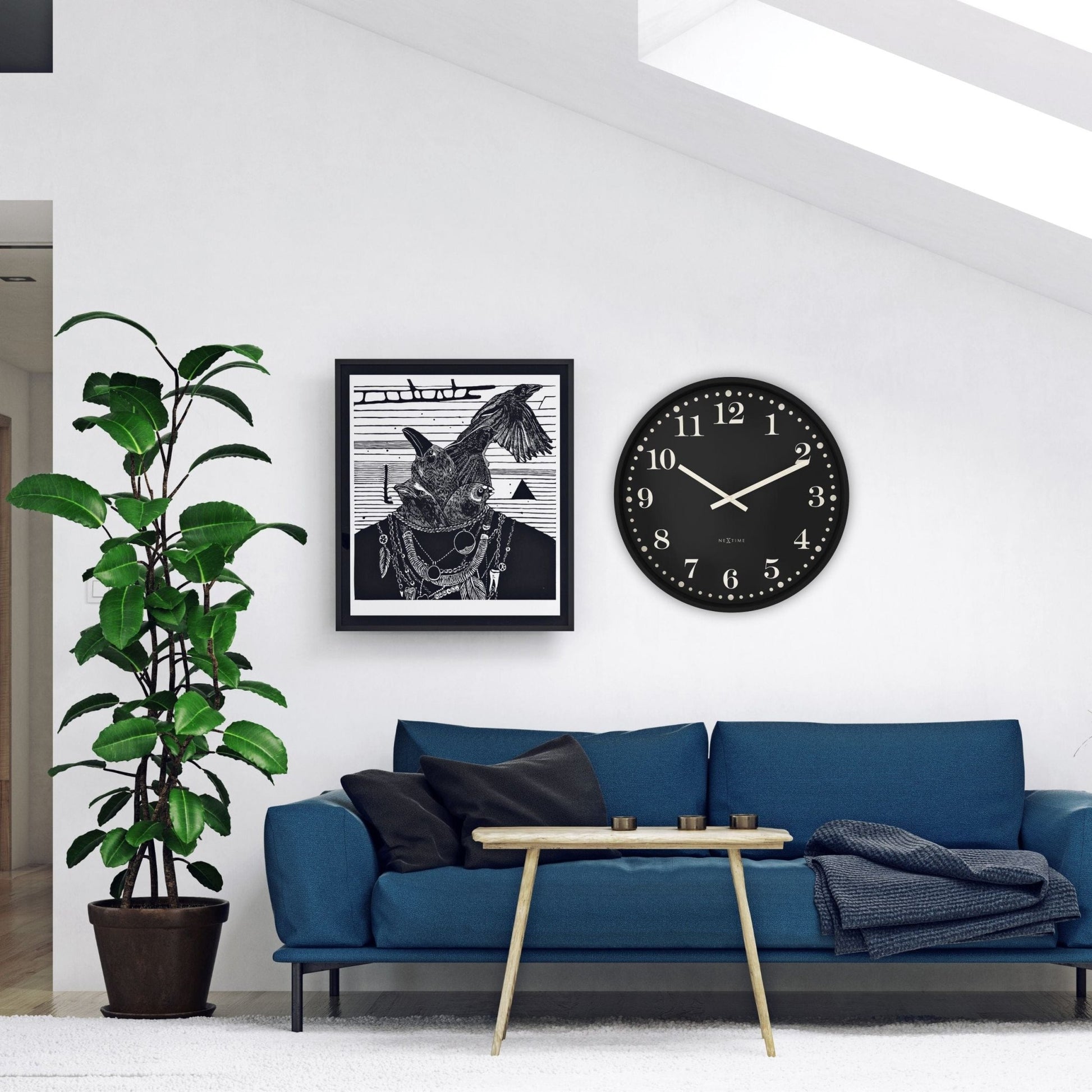 Wall clock 50cm - Silent - Black/White - Plastic - NeXtime 'Dickens Large' - wevelnit