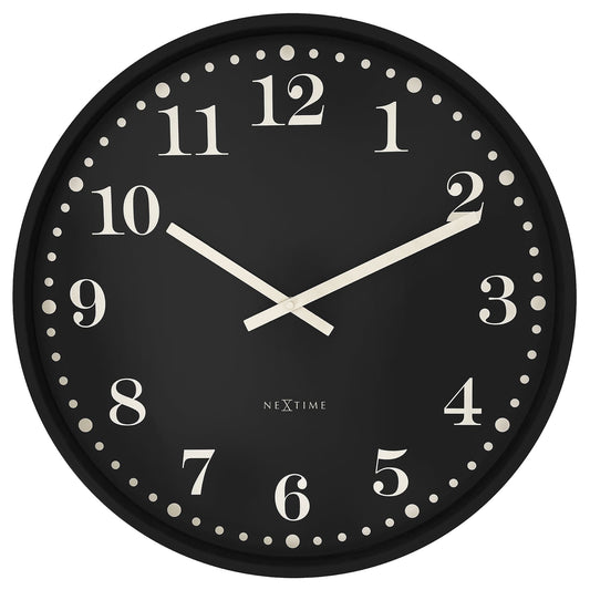 Wall clock 50cm - Silent - Black/White - Plastic - NeXtime 'Dickens Large' - wevelnit