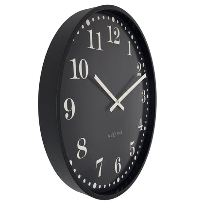 Wall clock 50cm - Silent - Black/White - Plastic - NeXtime 'Dickens Large' - wevelnit
