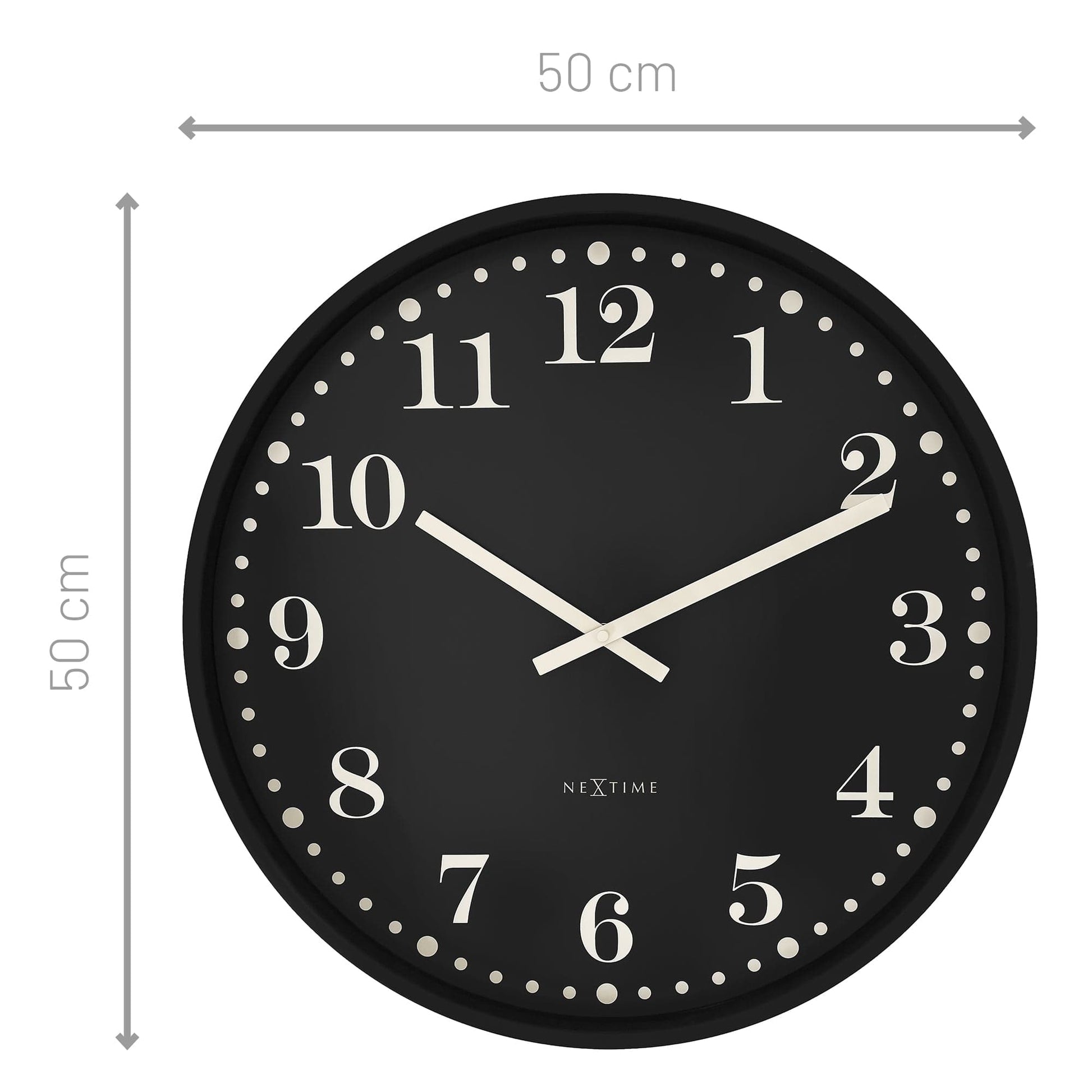 Wall clock 50cm - Silent - Black/White - Plastic - NeXtime 'Dickens Large' - wevelnit