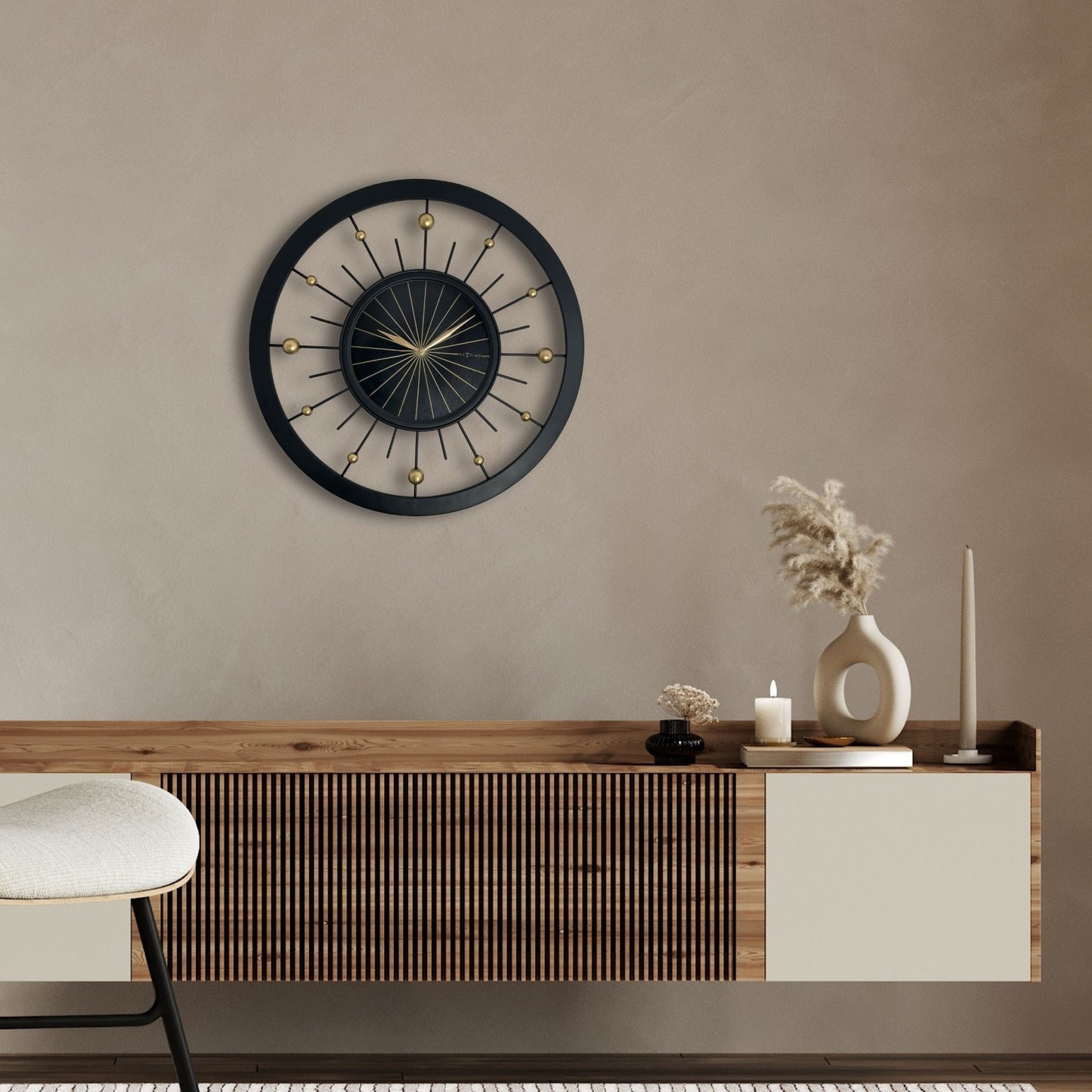Wall clock 60cm - Silent - Black - Metal - NeXtime 'Orbit' - wevelnit