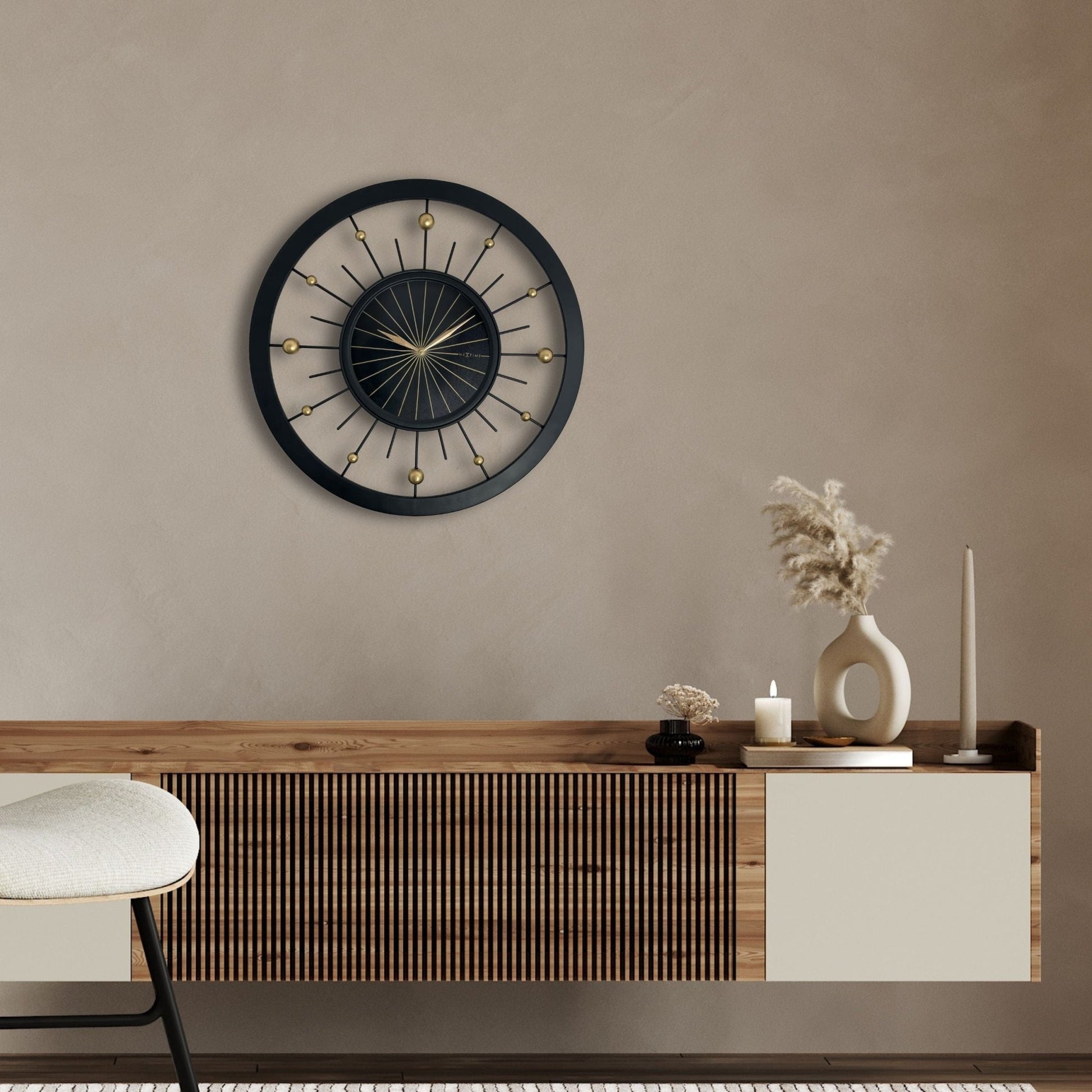Wall clock 60cm - Silent - Black - Metal - NeXtime 'Orbit' - wevelnit
