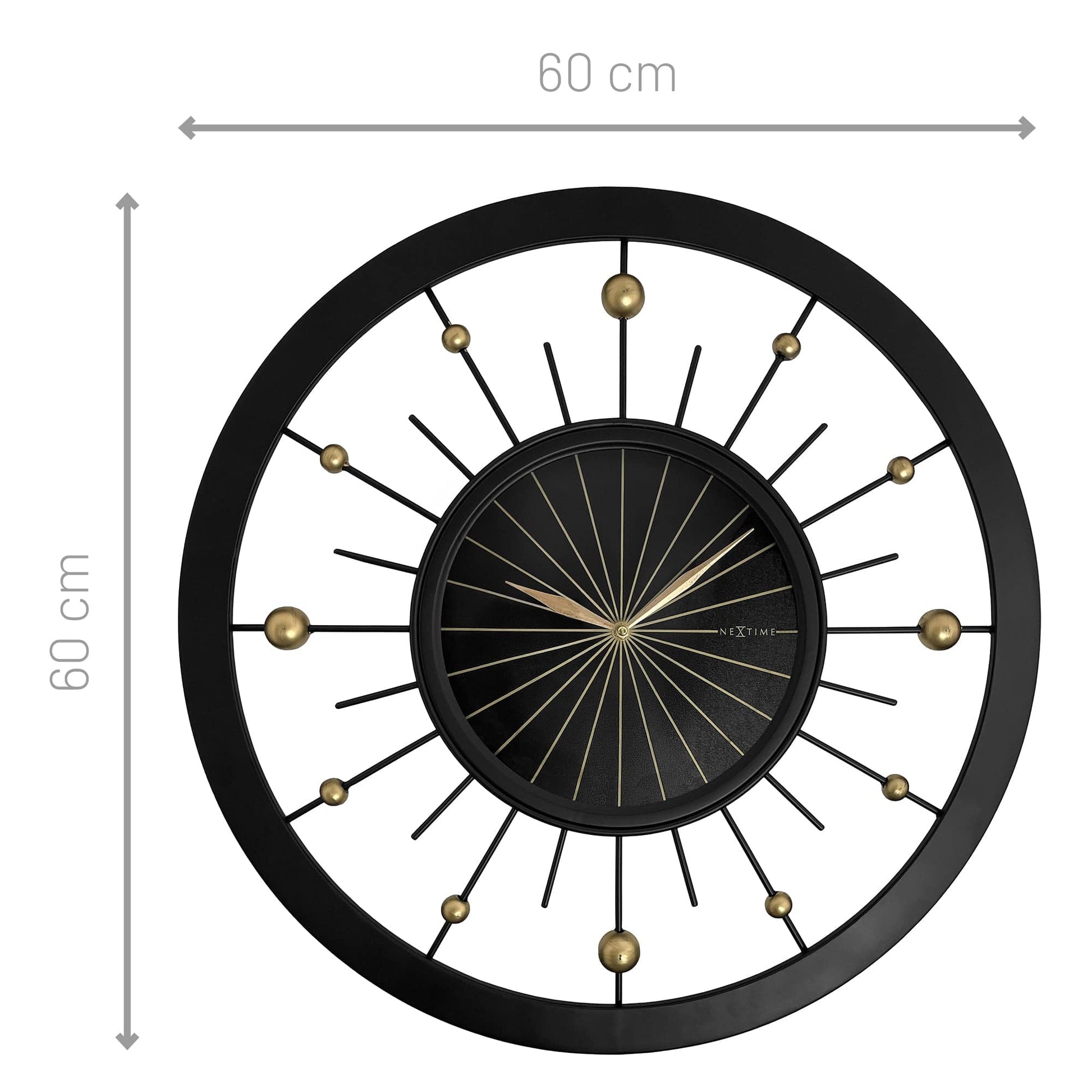 Wall clock 60cm - Silent - Black - Metal - NeXtime 'Orbit' - wevelnit