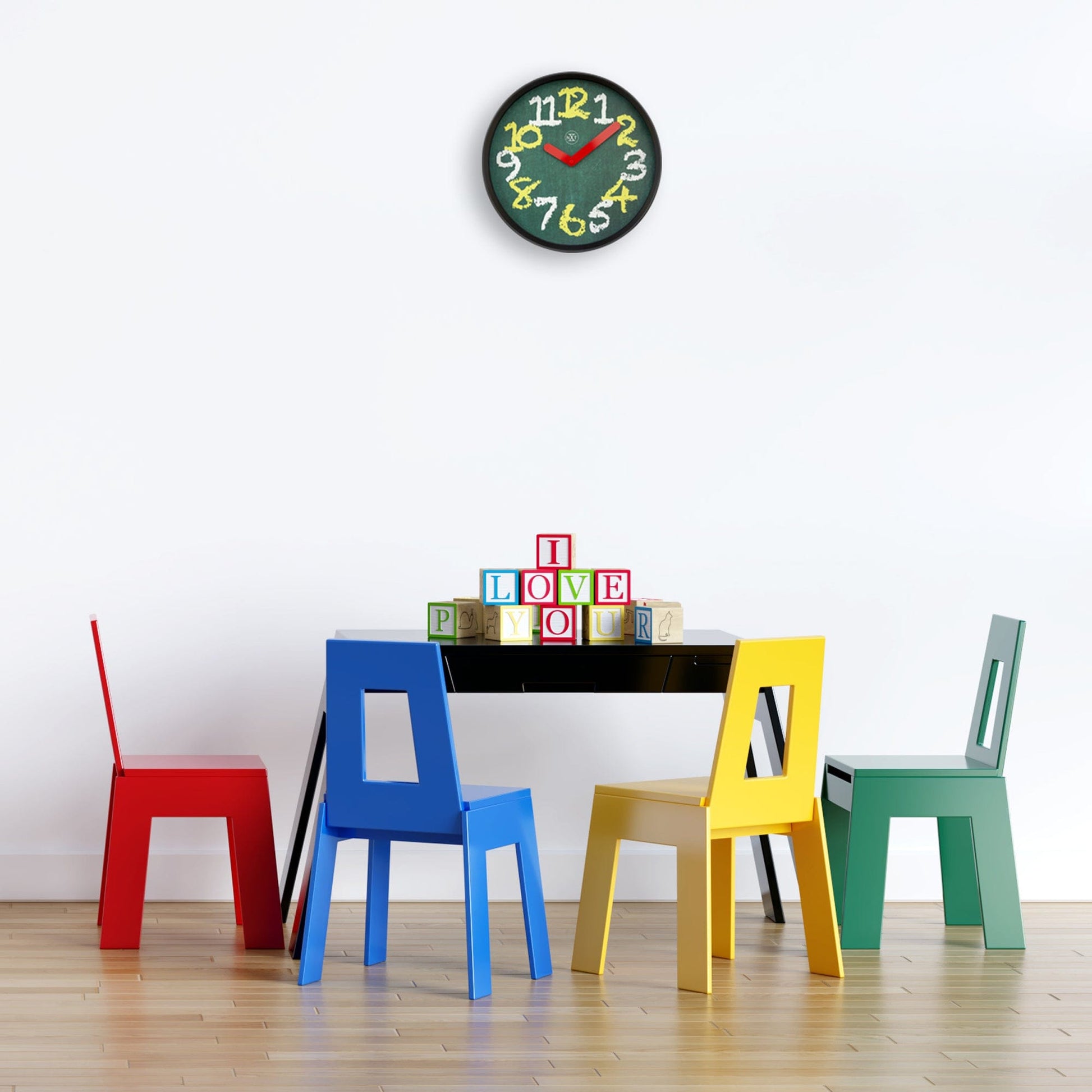 Wall clock 30cm - Silent - Green - Plastic - "Chalkboard" - wevelnit
