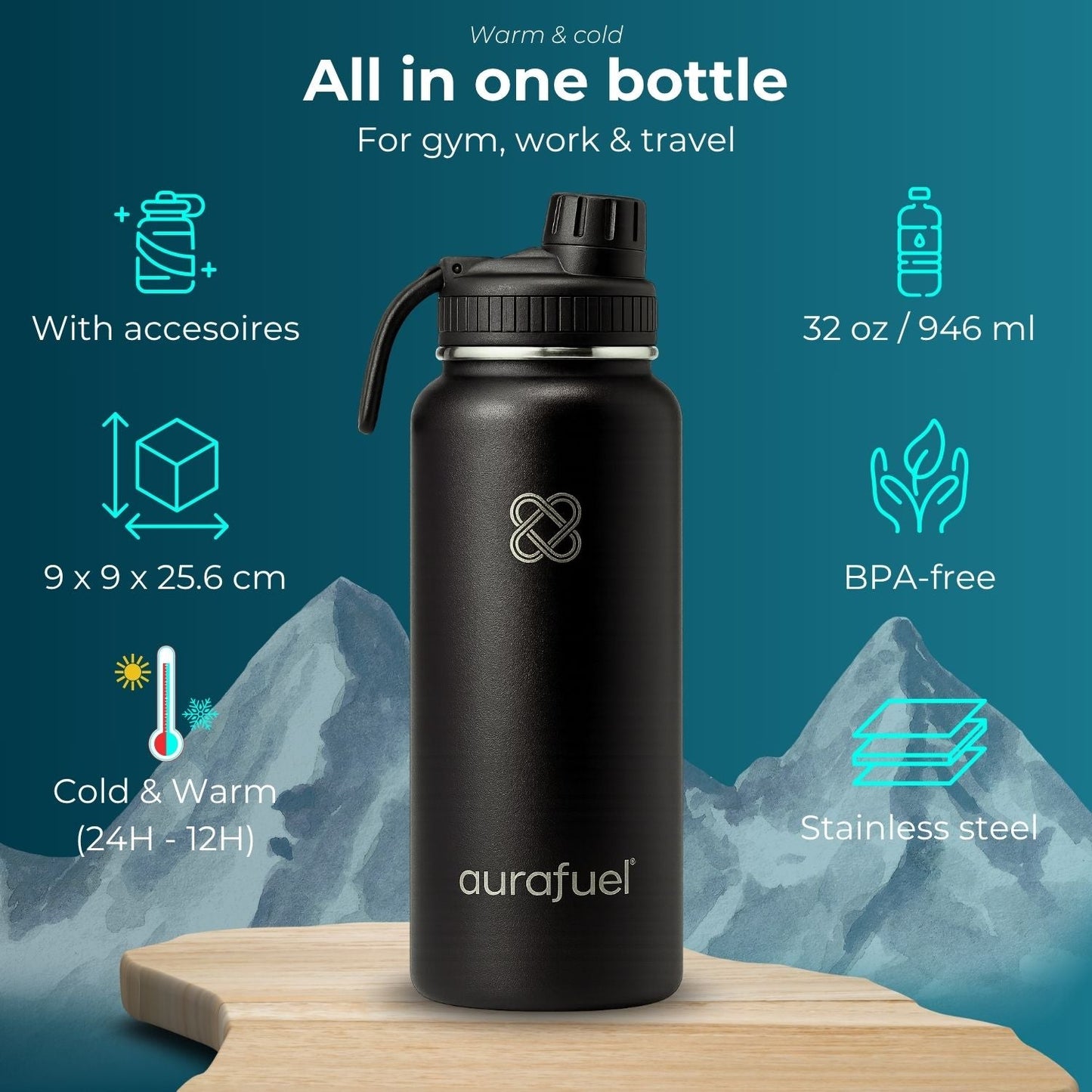 Stainless Steel Drink Bottle - Black - wevelnit