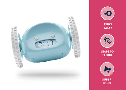 Clocky Blue - Alarm clock on wheels - wevelnit
