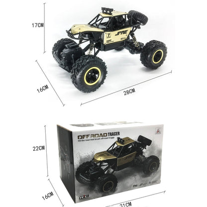 Afmetingen van de rock crawler (28 × 16 × 17 cm) en de verpakking