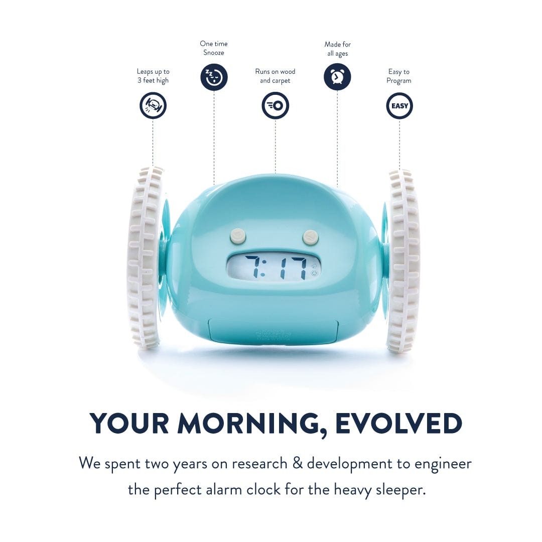 Clocky Blue - Alarm clock on wheels - wevelnit
