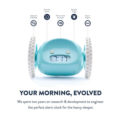 Clocky Blue - Alarm clock on wheels - wevelnit