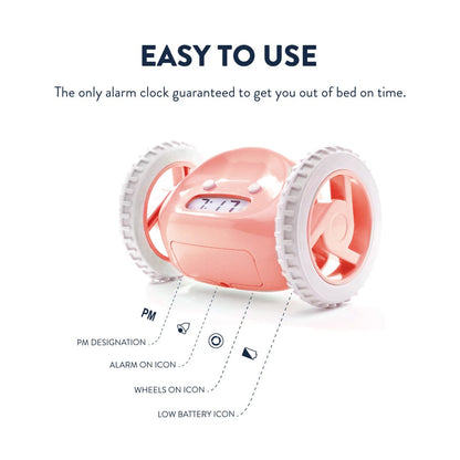 Clocky Pink - Alarm clock on wheels - wevelnit