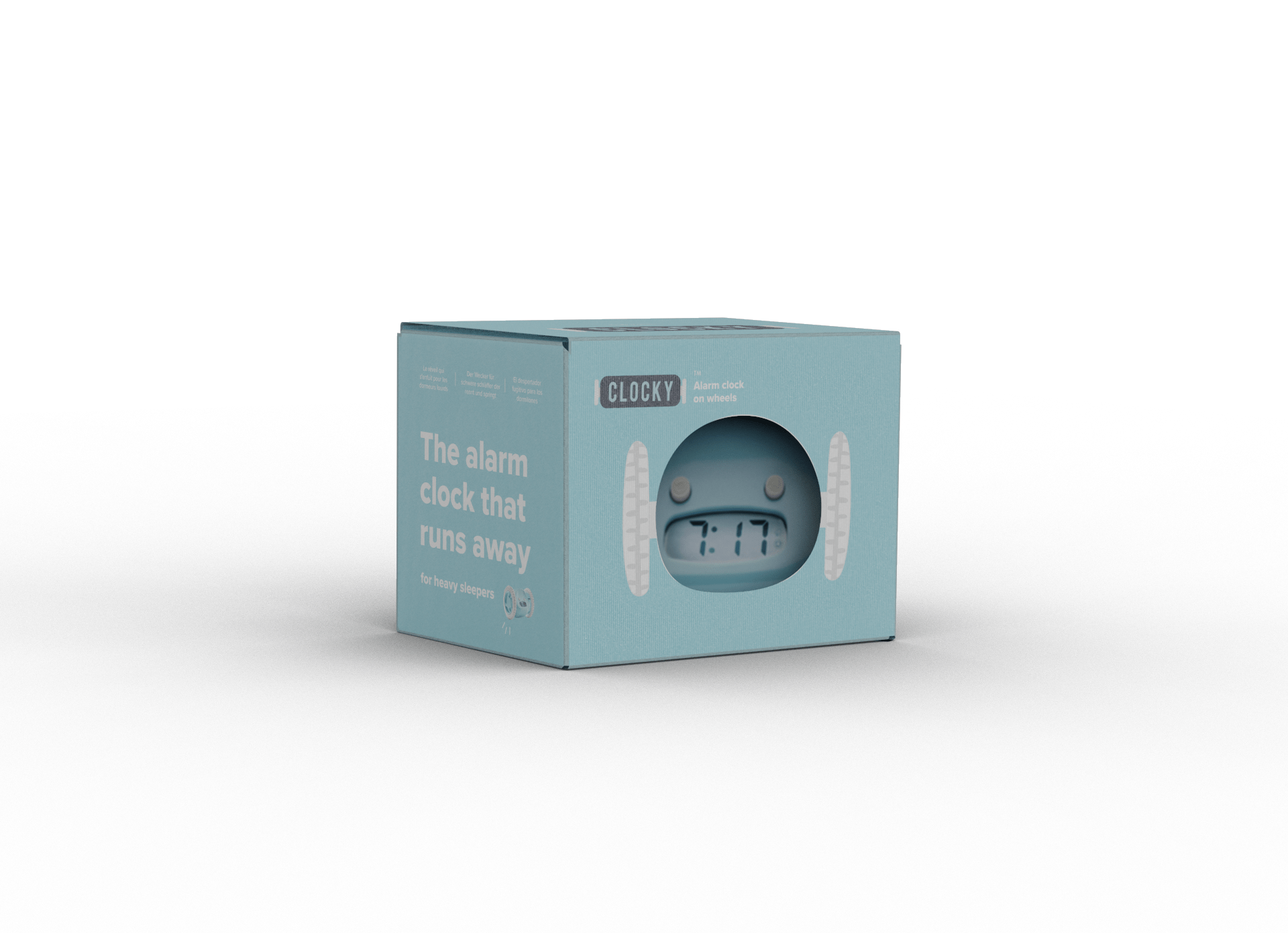 Clocky Blue - Alarm clock on wheels - wevelnit