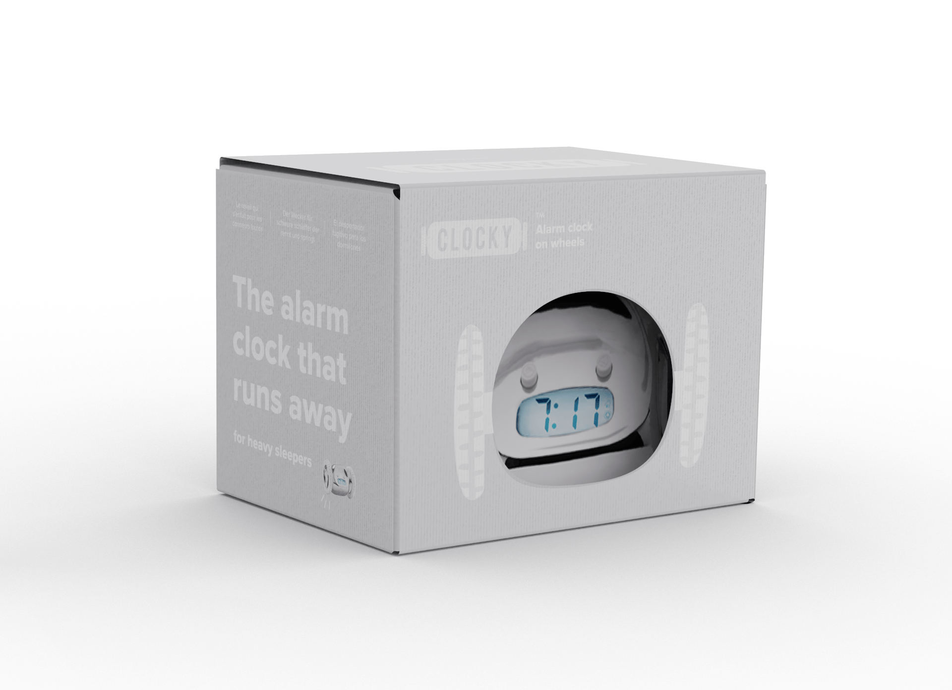 Clocky Chrome - Alarm clock on wheels - wevelnit