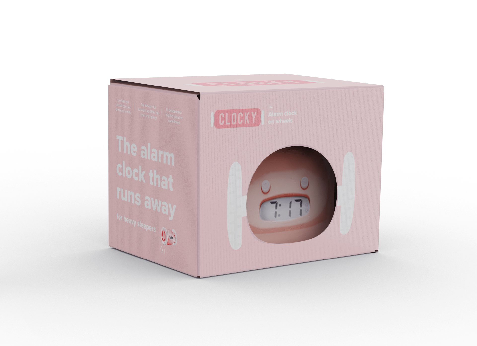 Clocky Pink - Alarm clock on wheels - wevelnit