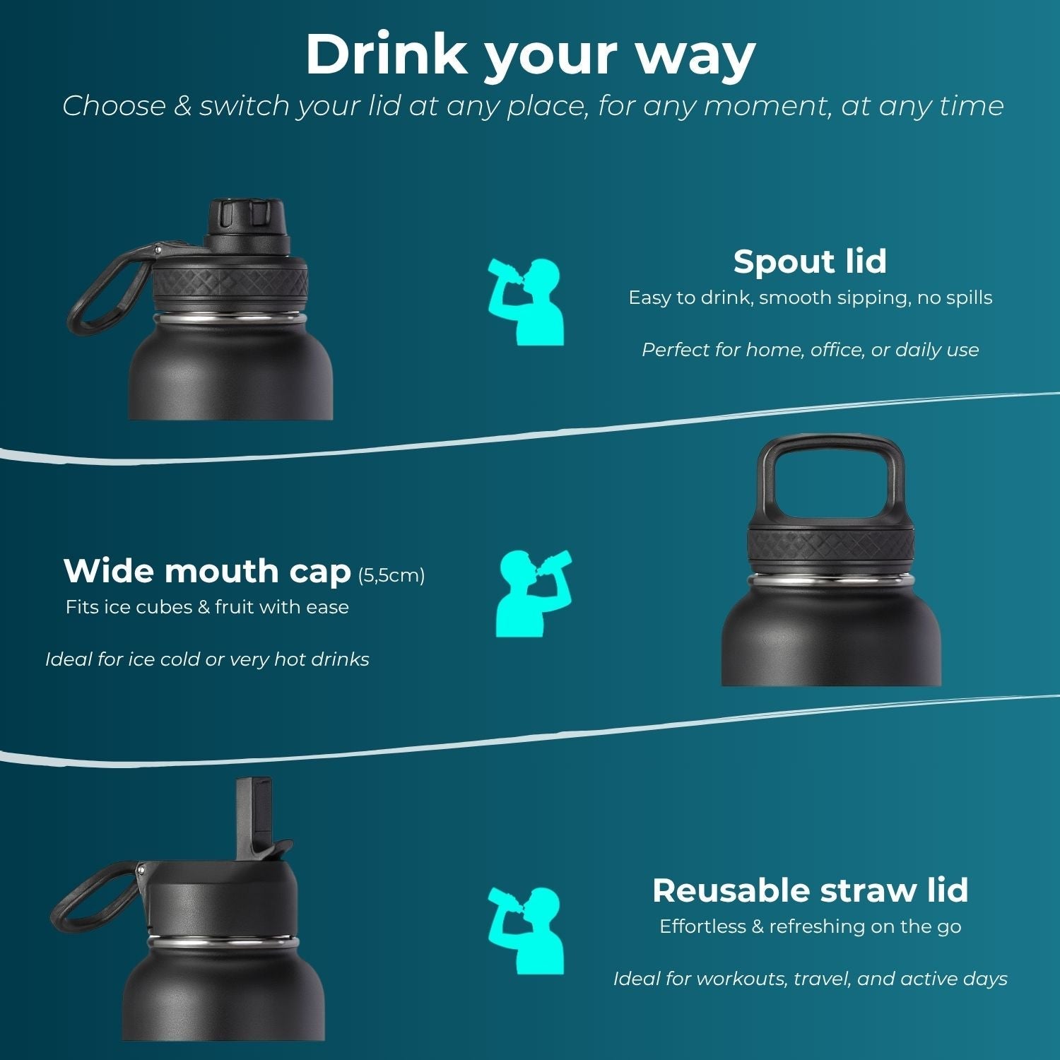 Stainless Steel Drink Bottle - Black - wevelnit