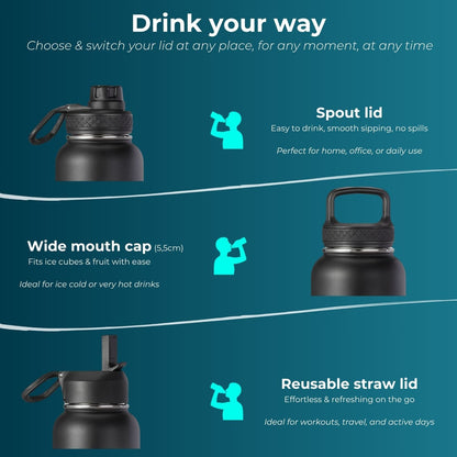 Stainless Steel Drink Bottle - Black - wevelnit