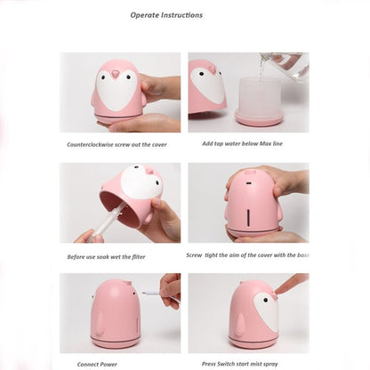 220ml Aroma Humidifier Cute Penguin USB Air Diffuser Home Office Car Mist Maker Air Purifier(Pink) - wevelnit