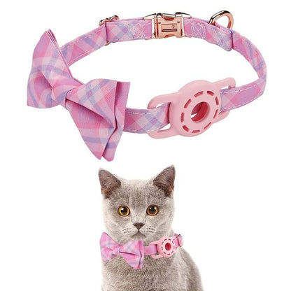 Pet Tracker Collar Insert Buckle Bow Collar For AirTag(Pink) - wevelnit