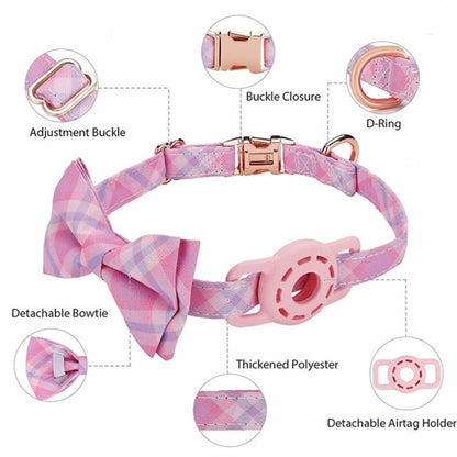 Pet Tracker Collar Insert Buckle Bow Collar For AirTag(Pink) - wevelnit
