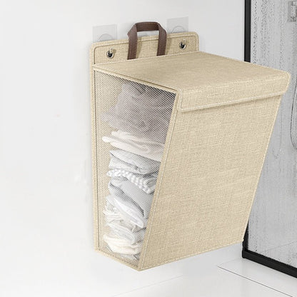 Foldable Hanging Laundry Basket Dirty Clothes Organizer with Lid - wevelnit