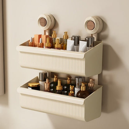 Suction Cup Wall Mounted Bathroom Shelf Drainage Detachable Storage Rack Hanging Basket, Style: 2 Layers Large Brown - wevelnit