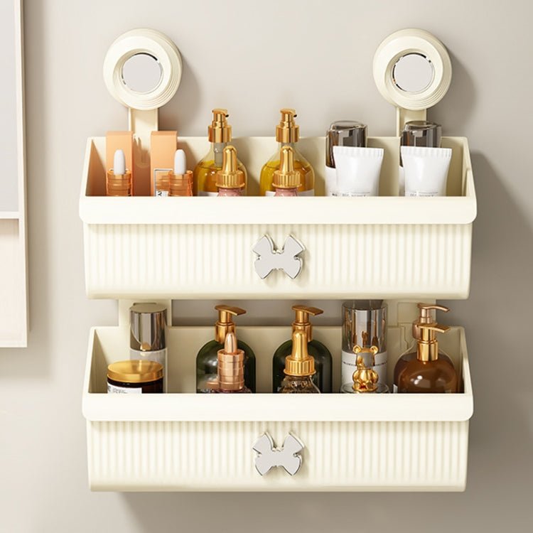 Suction Cup Wall Mounted Bathroom Shelf Drainage Detachable Storage Rack Hanging Basket, Style: 2 Layers Large Brown - wevelnit