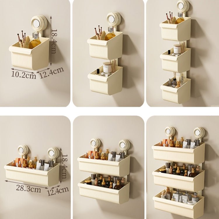 Suction Cup Wall Mounted Bathroom Shelf Drainage Detachable Storage Rack Hanging Basket, Style: Large Cream - wevelnit