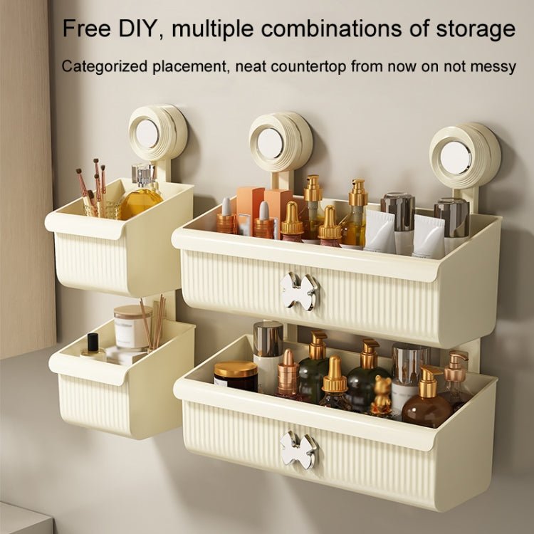Suction Cup Wall Mounted Bathroom Shelf Drainage Detachable Storage Rack Hanging Basket, Style: Large Cream - wevelnit