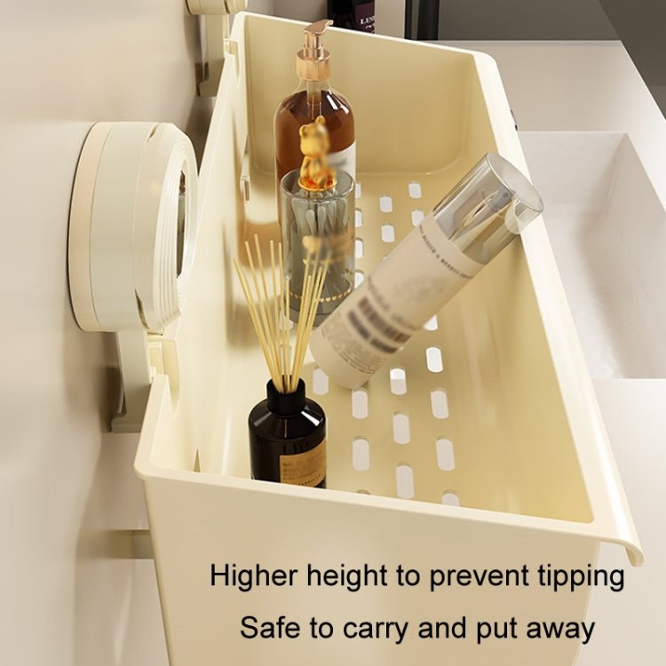 Suction Cup Wall Mounted Bathroom Shelf Drainage Detachable Storage Rack Hanging Basket, Style: Large Cream - wevelnit