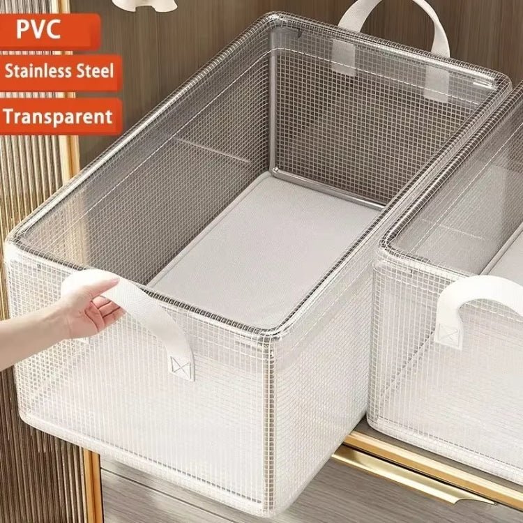 Transparent Steel Frame Clothes Storage Bag with Handle Foldable Wardrobe Organizer - wevelnit