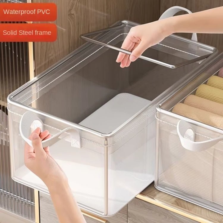 Transparent Steel Frame Clothes Storage Bag with Handle Foldable Wardrobe Organizer - wevelnit