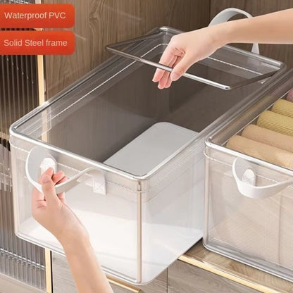 Transparent Steel Frame Clothes Storage Bag with Handle Foldable Wardrobe Organizer - wevelnit