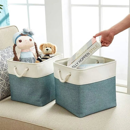 Linen Fabric Storage Bag Large Capacity Square Collapsible Clothes Toy Organizer(White and Black) - wevelnit
