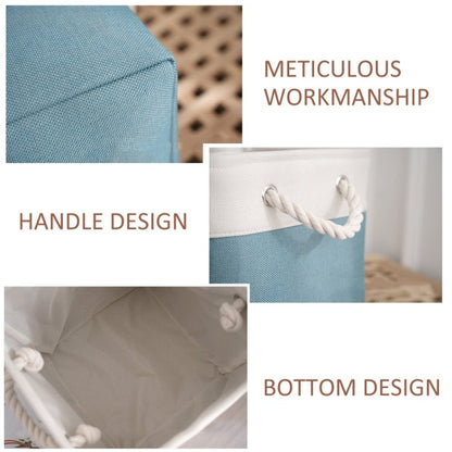Linen Fabric Storage Bag Large Capacity Square Collapsible Clothes Toy Organizer(White and Black) - wevelnit