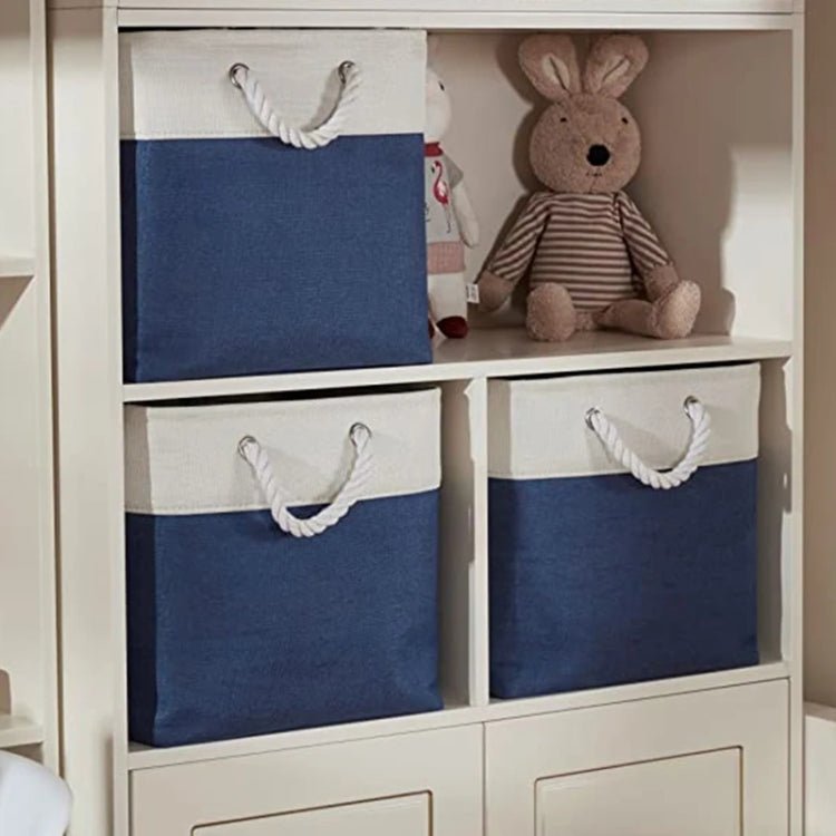 Linen Fabric Storage Bag Large Capacity Square Collapsible Clothes Toy Organizer(White and Black) - wevelnit
