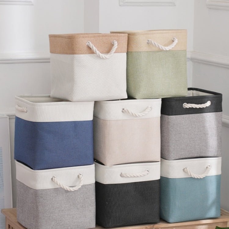 Linen Fabric Storage Bag Large Capacity Square Collapsible Clothes Toy Organizer(White and Black) - wevelnit