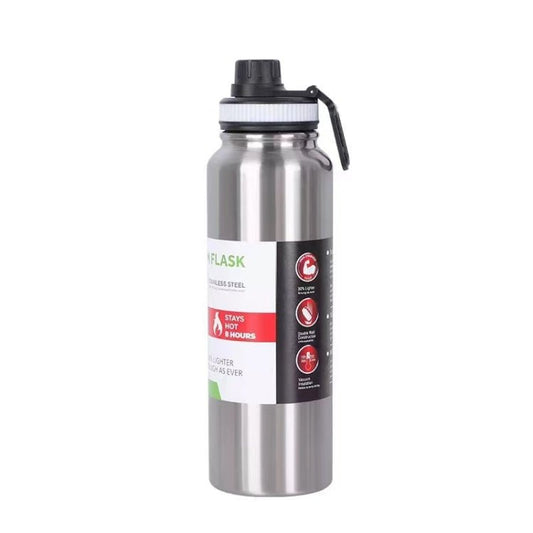800ml 304 Stainless Steel Insulated Sports Water Bottle – Vacuum Flask (Silver) - wevelnit