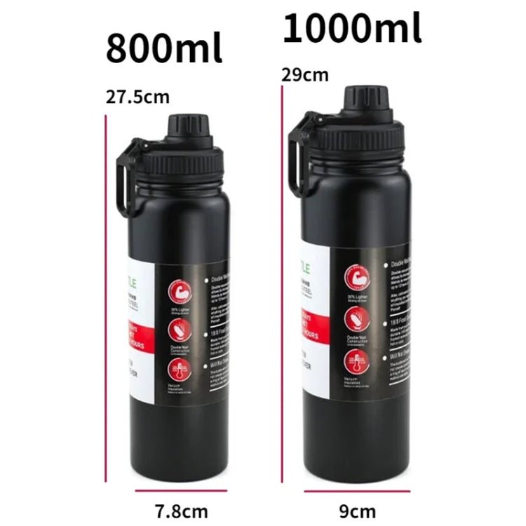 1000ml 304 Stainless Steel Insulated Sports Water Bottle – Vacuum Flask (Black) - wevelnit