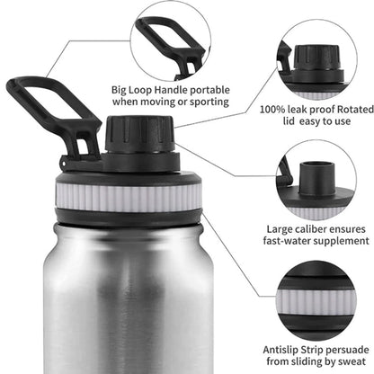 800ml 304 Stainless Steel Insulated Sports Water Bottle – Vacuum Flask (Silver) - wevelnit