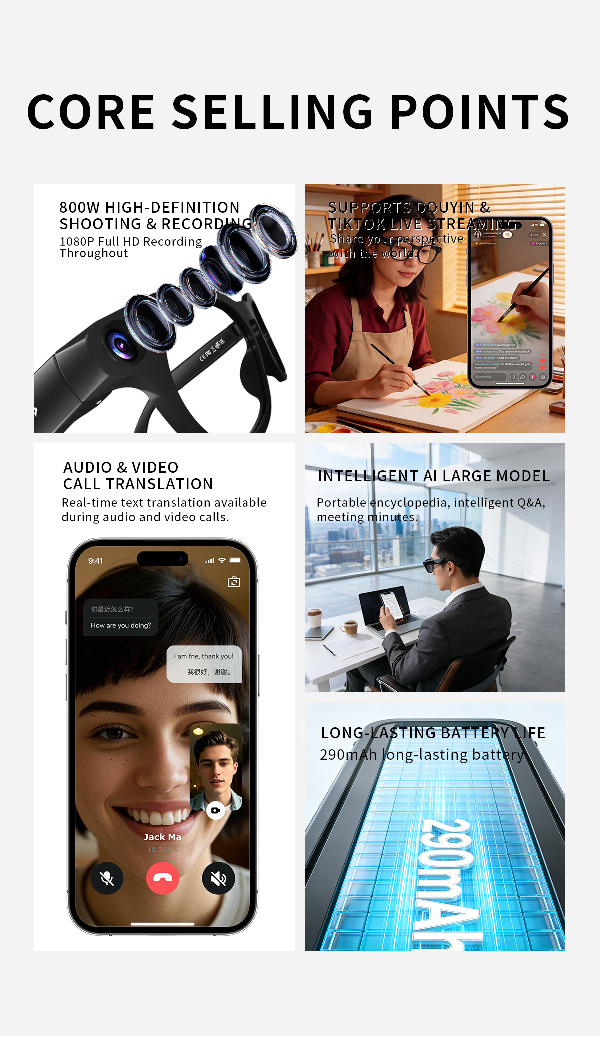 Wevelnit CY03 AI Camera Glasses – 8MP, Open-Ear Audio and AI Assistant