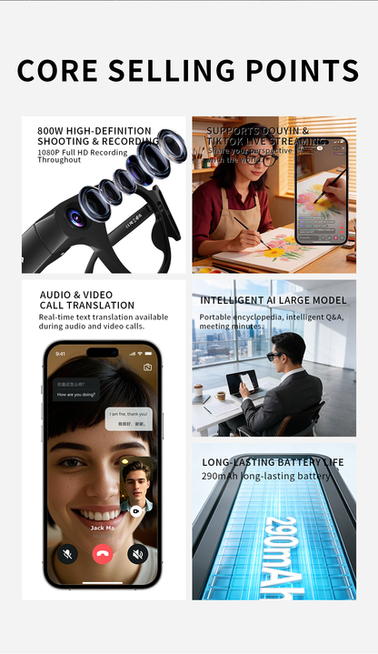 Wevelnit CY03 AI Camera Glasses – 8MP, Open-Ear Audio and AI Assistant