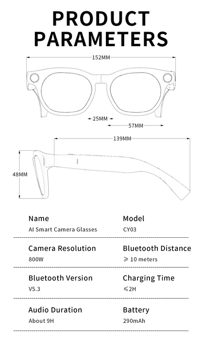 Wevelnit CY03 AI Camera Glasses – 8MP, Open-Ear Audio and AI Assistant